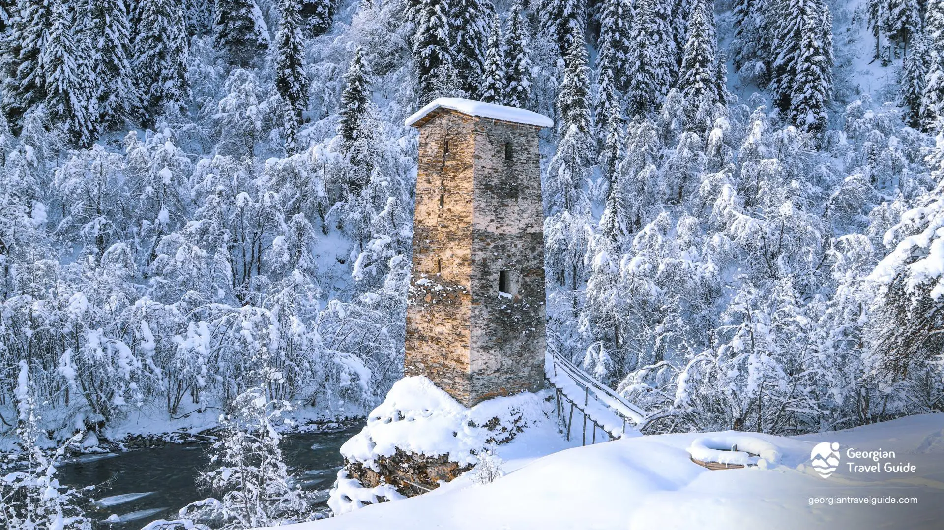 Shot of Tover of Lovers coverd in Snow